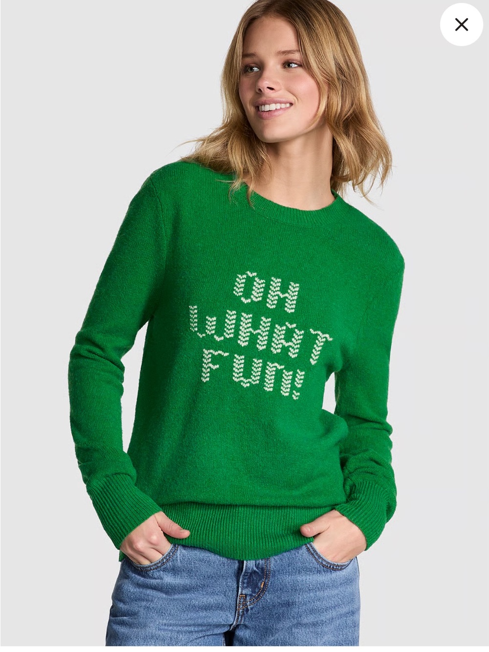 🦋 PINK Victoria's Secret Green 'Oh What Fun' Collegiate Crewneck Sweater
